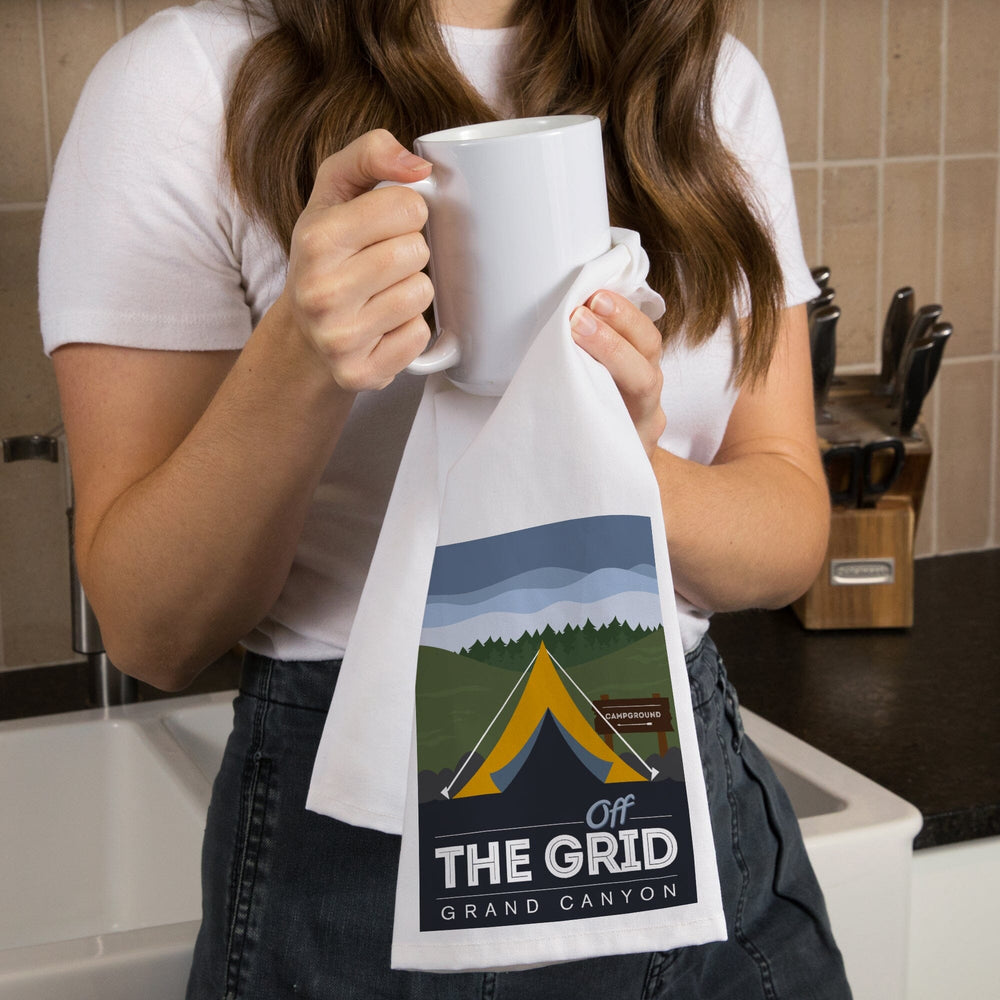 Grand Canyon National Park, Arizona, Off the Grid (Tent), Discover, Vector, Organic Cotton Kitchen Tea Towels Kitchen Lantern Press 