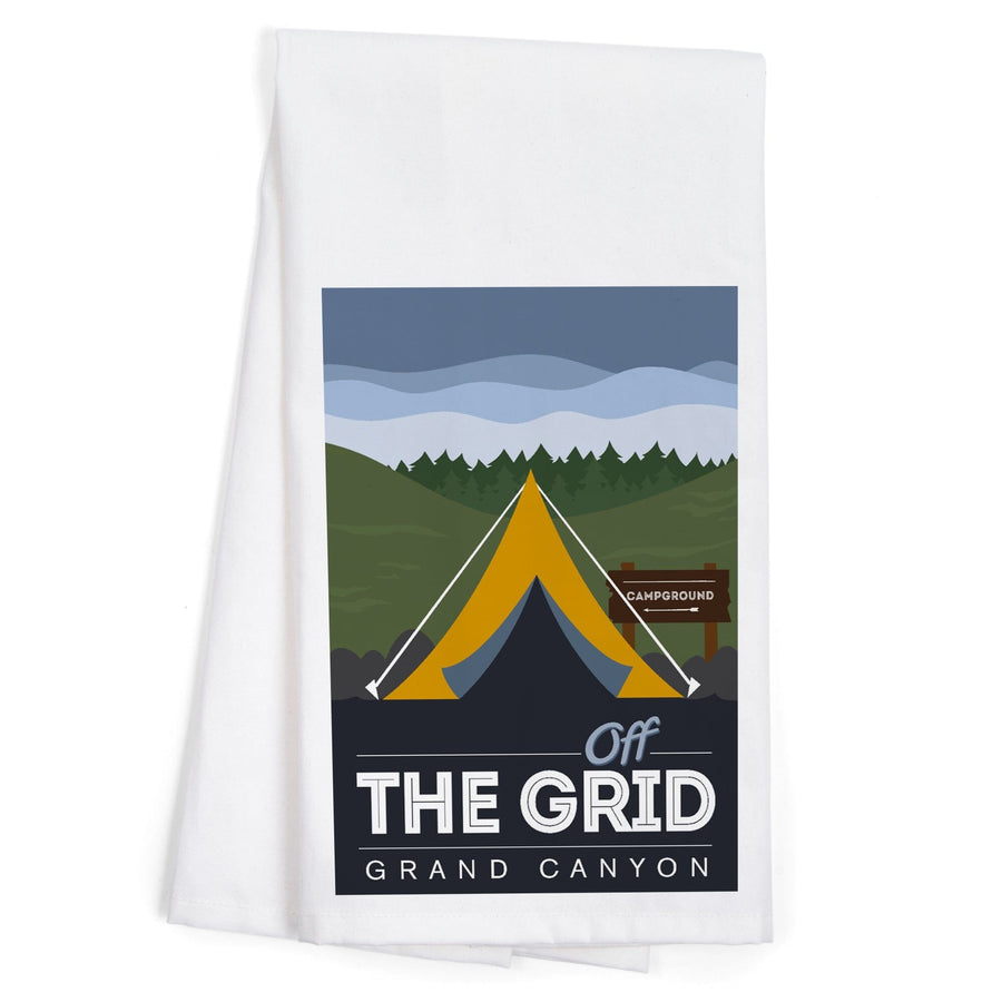 Grand Canyon National Park, Arizona, Off the Grid (Tent), Discover, Vector, Organic Cotton Kitchen Tea Towels Kitchen Lantern Press 