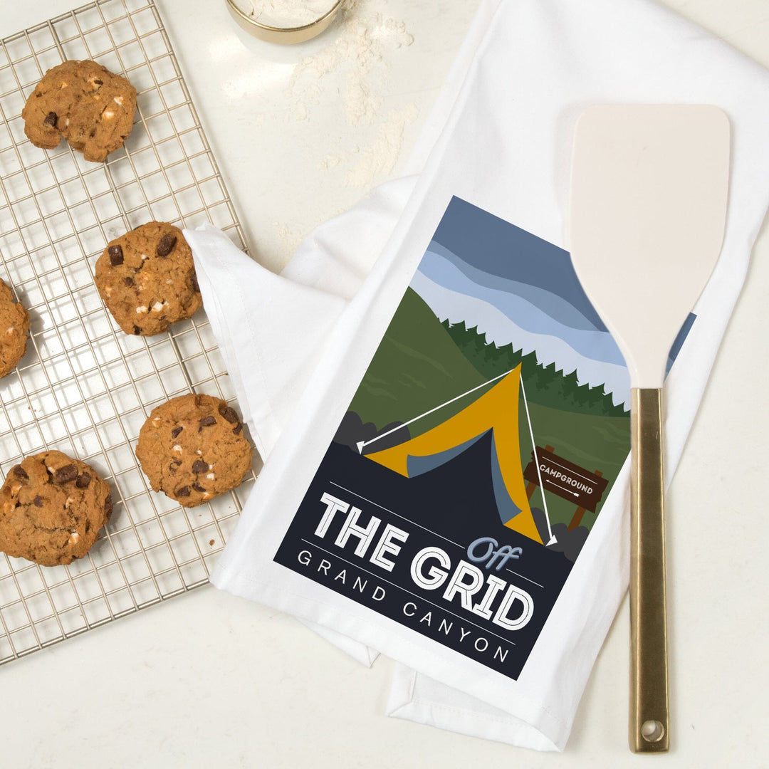 Grand Canyon National Park, Arizona, Off the Grid (Tent), Discover, Vector, Organic Cotton Kitchen Tea Towels Kitchen Lantern Press 
