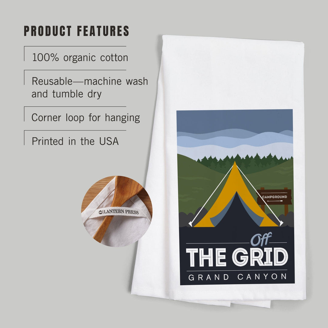 Grand Canyon National Park, Arizona, Off the Grid (Tent), Discover, Vector, Organic Cotton Kitchen Tea Towels Kitchen Lantern Press 