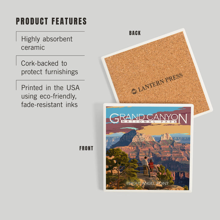 Grand Canyon National Park, Arizona, Painterly Series, Bright Angel Point, Coasters Coasters Lantern Press 
