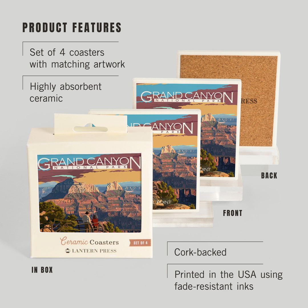 Grand Canyon National Park, Arizona, Painterly Series, Bright Angel Point, Coasters Coasters Lantern Press 
