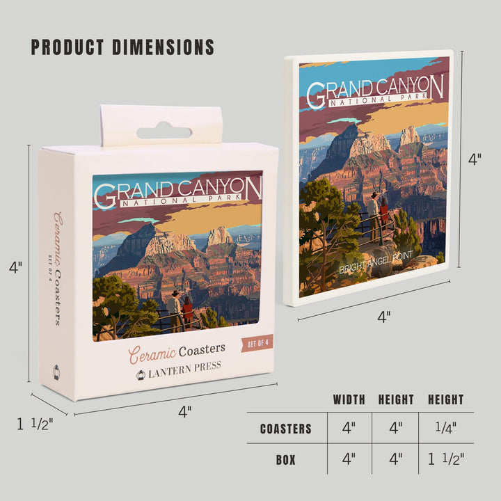 Grand Canyon National Park, Arizona, Painterly Series, Bright Angel Point, Coasters Coasters Lantern Press 