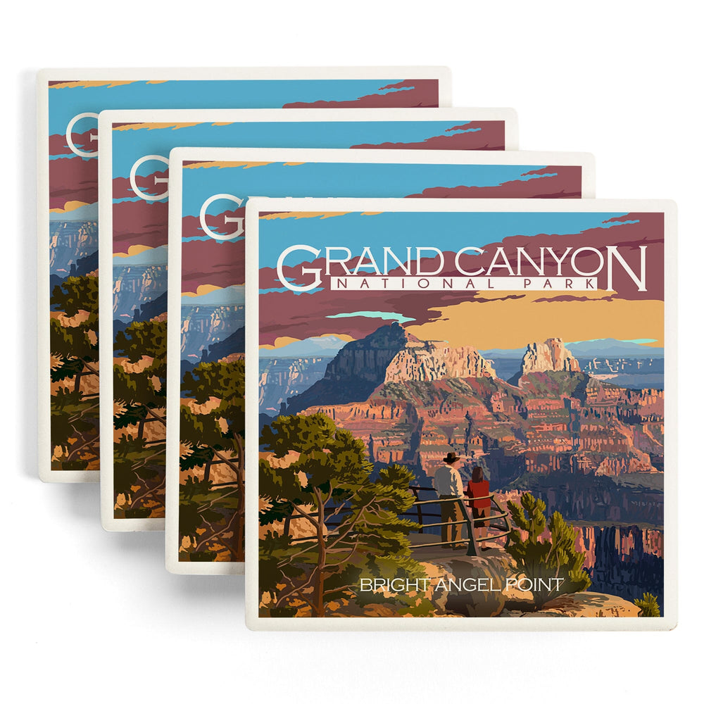 Grand Canyon National Park, Arizona, Painterly Series, Bright Angel Point, Coasters Coasters Lantern Press 