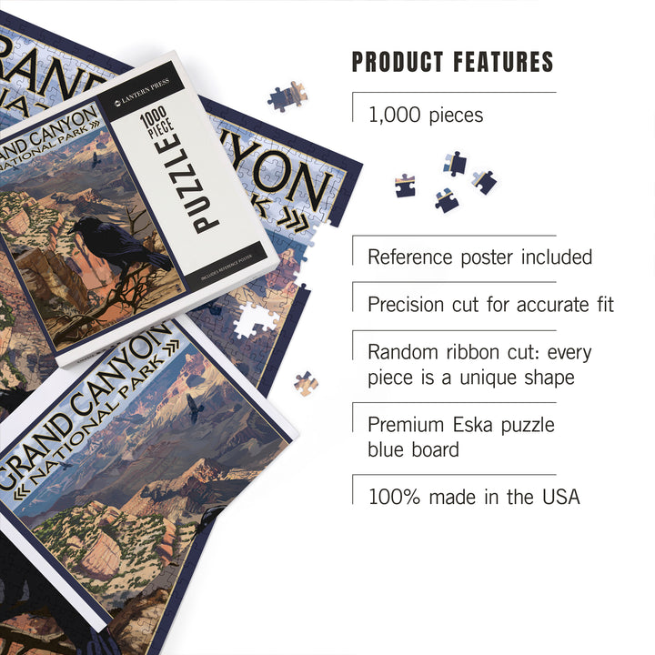Grand Canyon National Park, Arizona, Ravens at South Rim, Jigsaw Puzzle Puzzle Lantern Press 