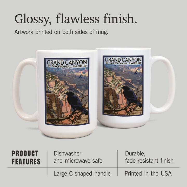 Grand Canyon National Park, Arizona, Ravens at South Rim, Lantern Press Artwork, Ceramic Mug - Lantern Press