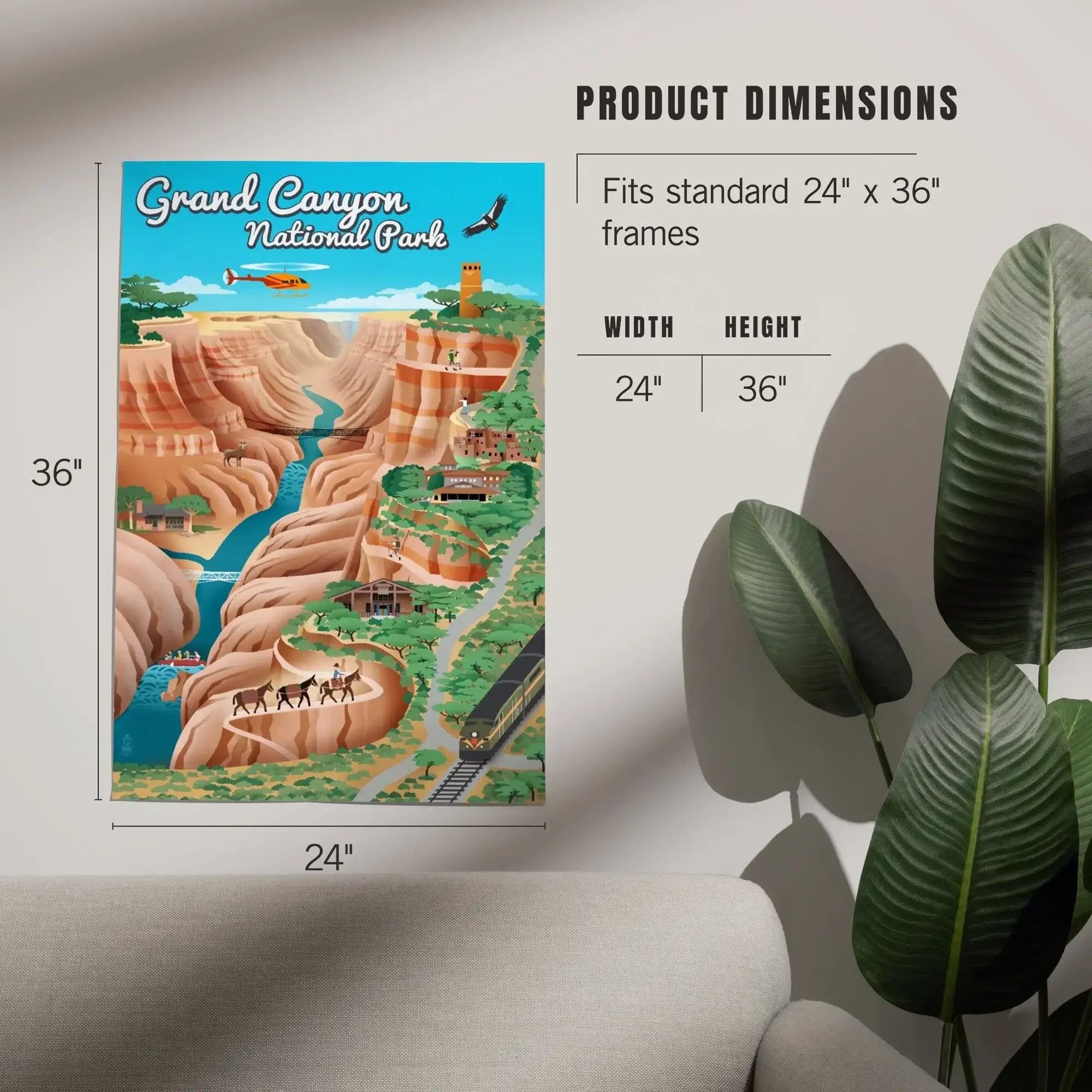 Grand Canyon National Park, Arizona, Retro View, Art & Giclee