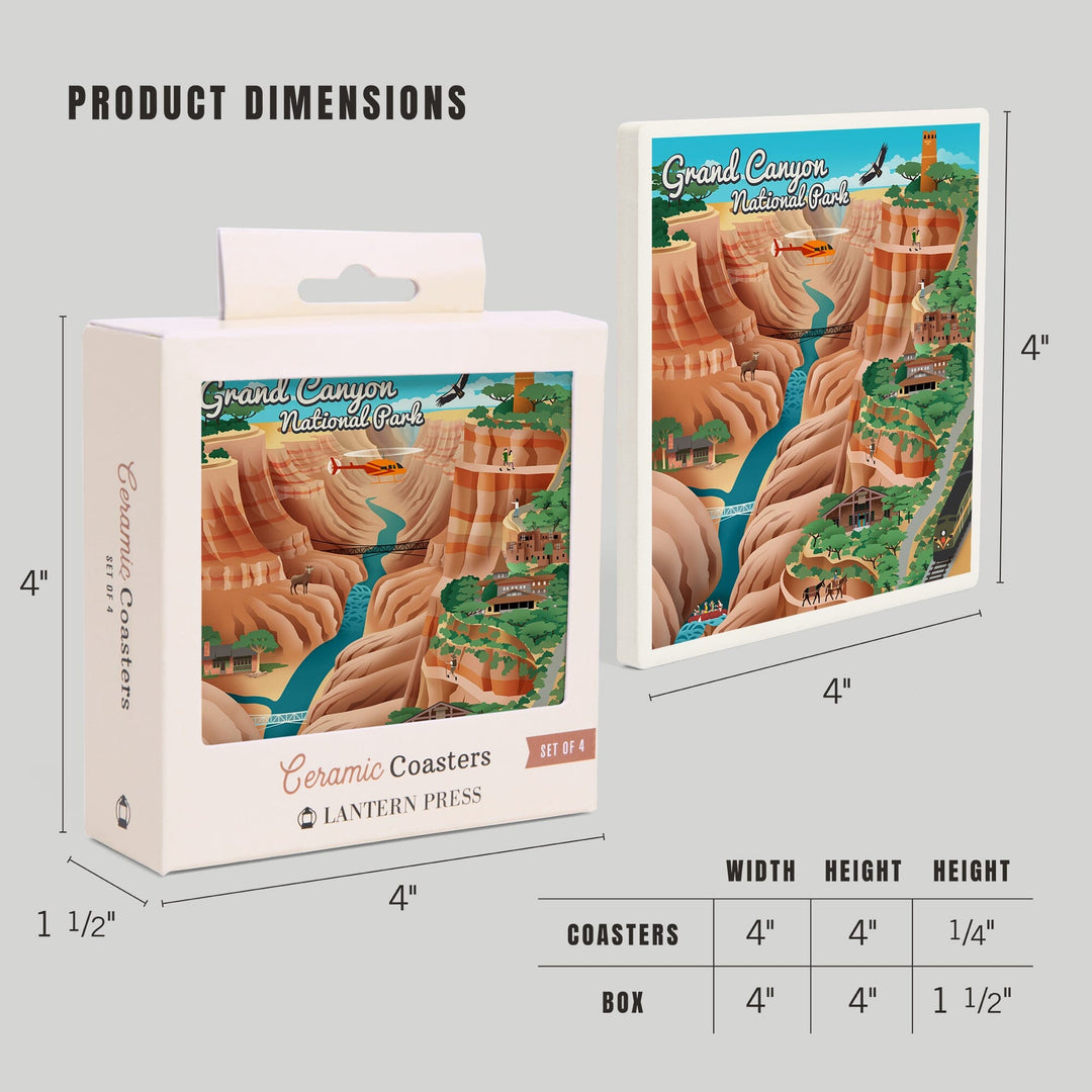 Grand Canyon National Park, Arizona, Retro View, Coasters Coasters Lantern Press 