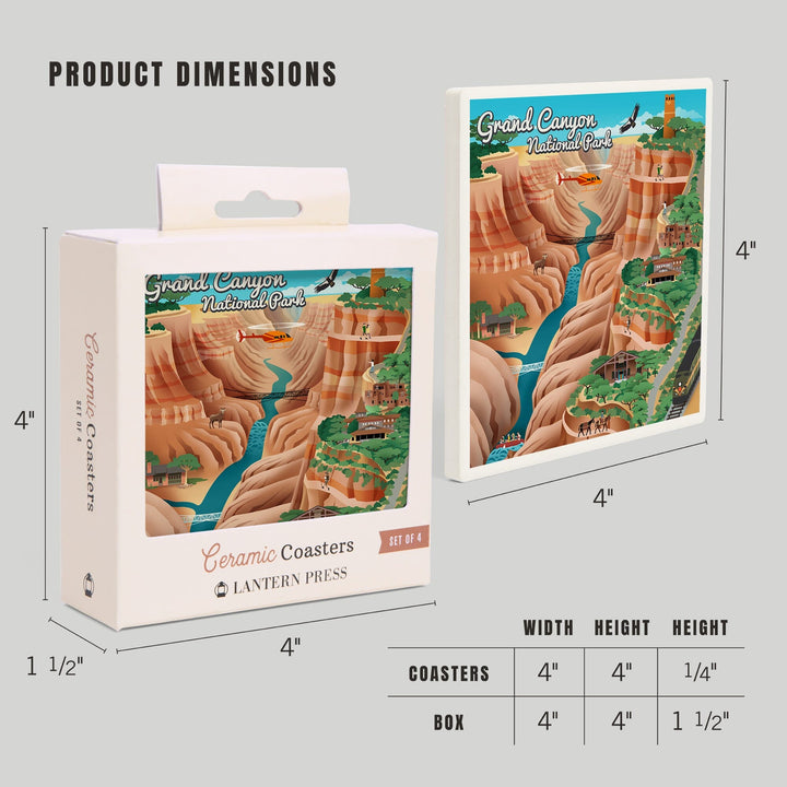 Grand Canyon National Park, Arizona, Retro View, Coasters Coasters Lantern Press 