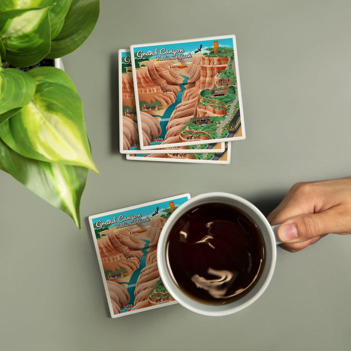 Grand Canyon National Park, Arizona, Retro View, Coasters Coasters Lantern Press 