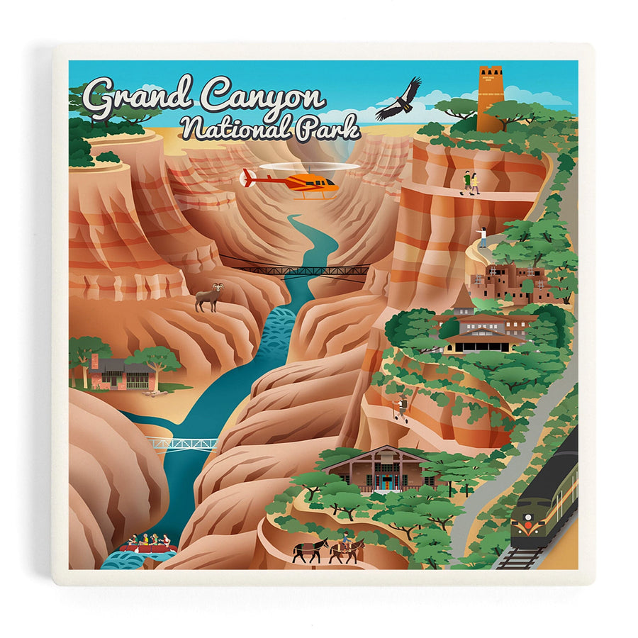 Grand Canyon National Park, Arizona, Retro View, Coasters Coasters Lantern Press 