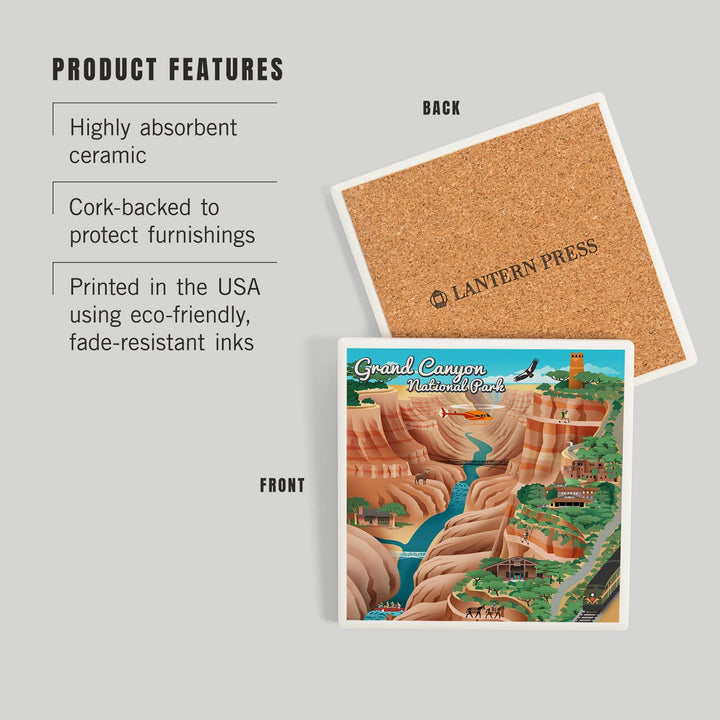 Grand Canyon National Park, Arizona, Retro View, Coasters Coasters Lantern Press 
