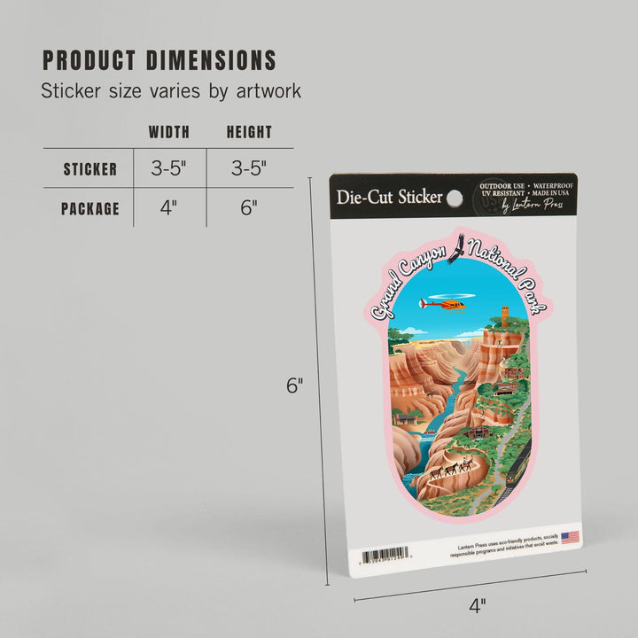 Grand Canyon National Park, Arizona, Retro View, Contour, Vinyl Sticker Sticker Lantern Press 