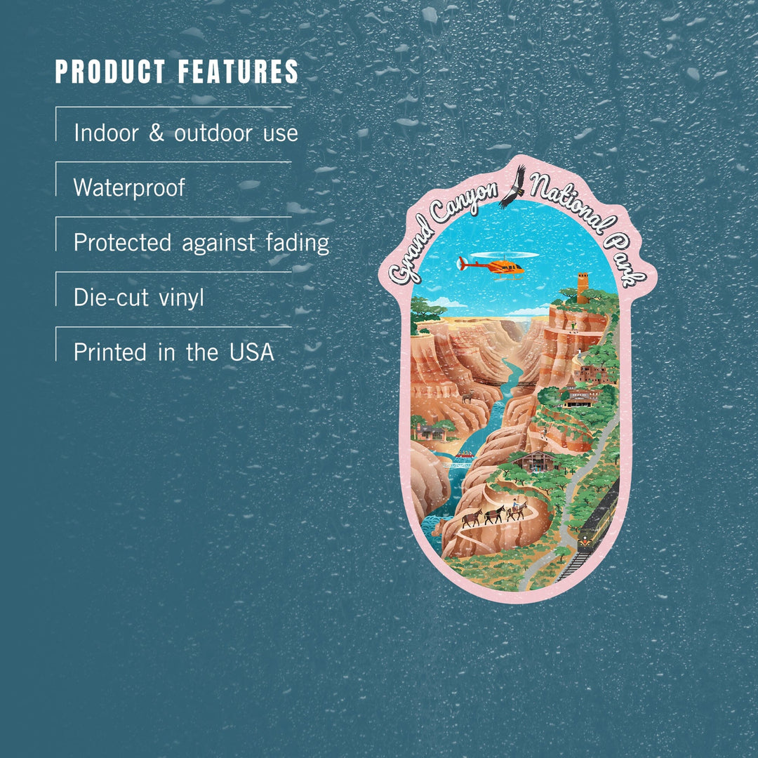 Grand Canyon National Park, Arizona, Retro View, Contour, Vinyl Sticker Sticker Lantern Press 
