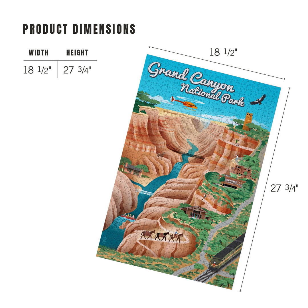 Grand Canyon National Park, Arizona, Retro View, Jigsaw Puzzle Puzzle Lantern Press 
