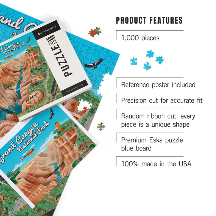 Grand Canyon National Park, Arizona, Retro View, Jigsaw Puzzle Puzzle Lantern Press 
