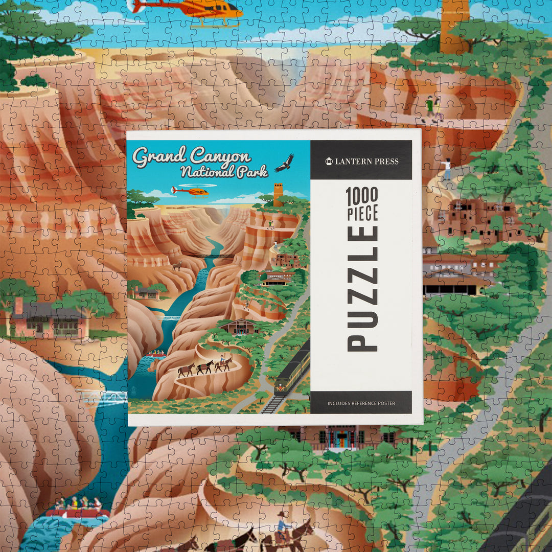 Grand Canyon National Park, Arizona, Retro View, Jigsaw Puzzle Puzzle Lantern Press 