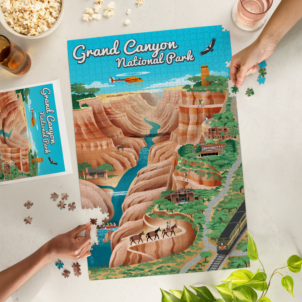Grand Canyon National Park, Arizona, Retro View, Jigsaw Puzzle Puzzle Lantern Press 
