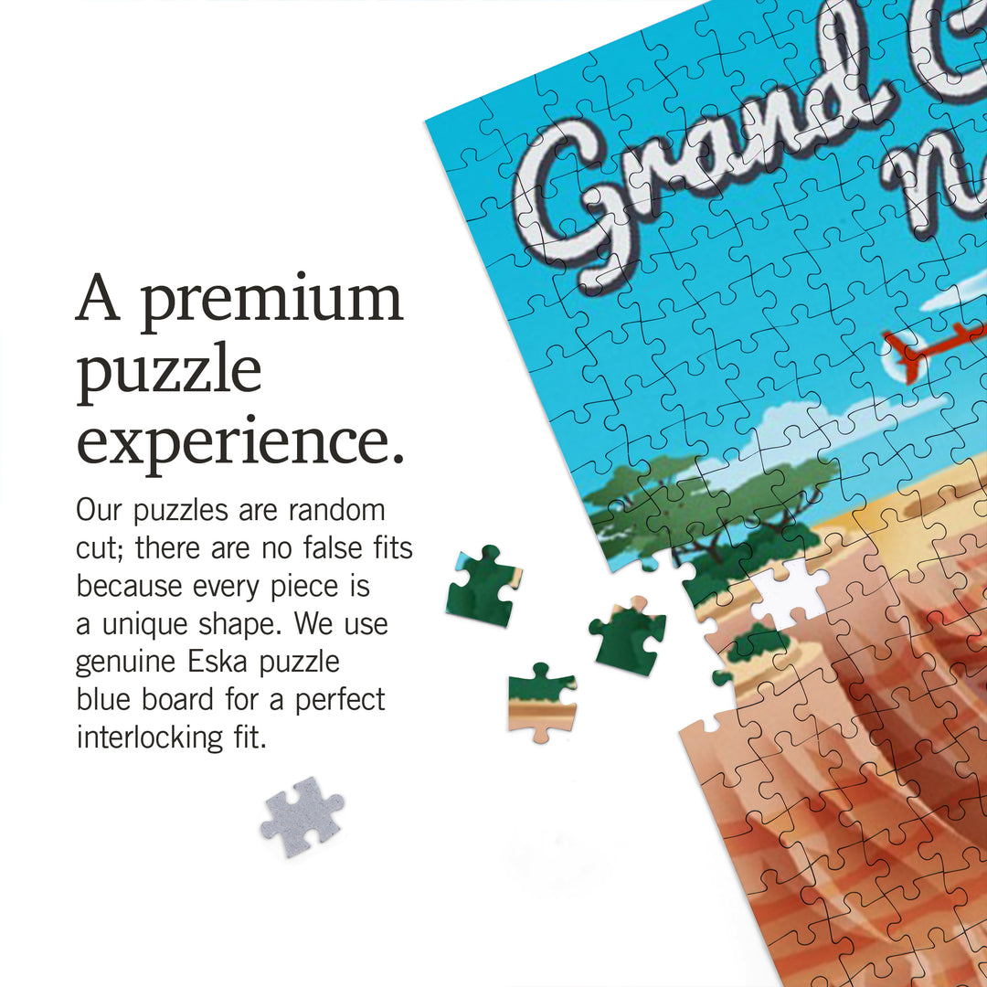 Grand Canyon National Park, Arizona, Retro View, Jigsaw Puzzle Puzzle Lantern Press 