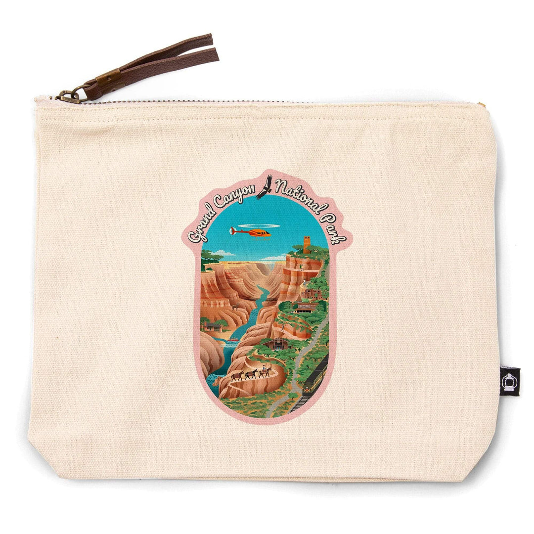Grand Canyon National Park, Arizona, Retro View,, Organic Cotton Zipper Pouch, Go Bag Go Bag Lantern Press 