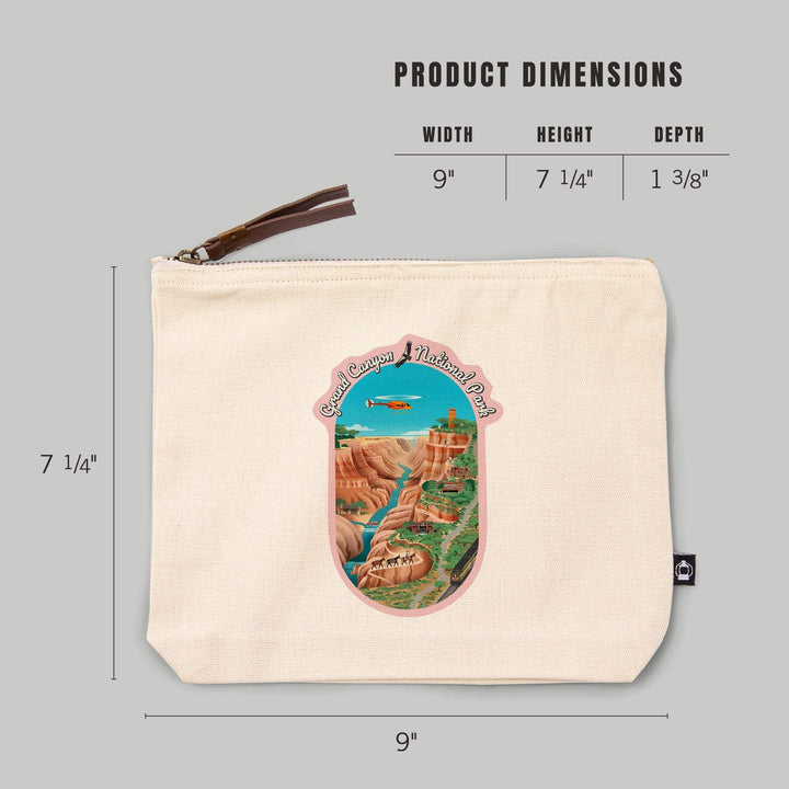 Grand Canyon National Park, Arizona, Retro View,, Organic Cotton Zipper Pouch, Go Bag Go Bag Lantern Press 
