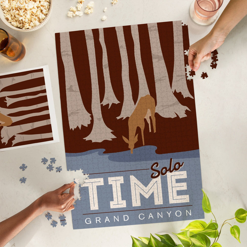 Grand Canyon National Park, Arizona, Solo Time, Deer Drinking, Vector Style, Jigsaw Puzzle Puzzle Lantern Press 