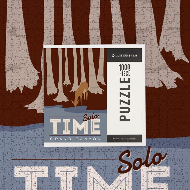 Grand Canyon National Park, Arizona, Solo Time, Deer Drinking, Vector Style, Jigsaw Puzzle Puzzle Lantern Press 