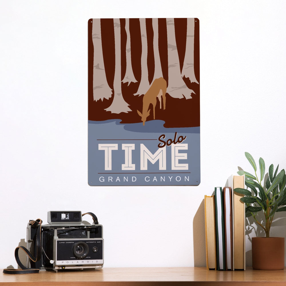 Grand Canyon National Park, Arizona, Solo Time, Deer Drinking, Vector Style, Metal Signs Metal Lantern Press 