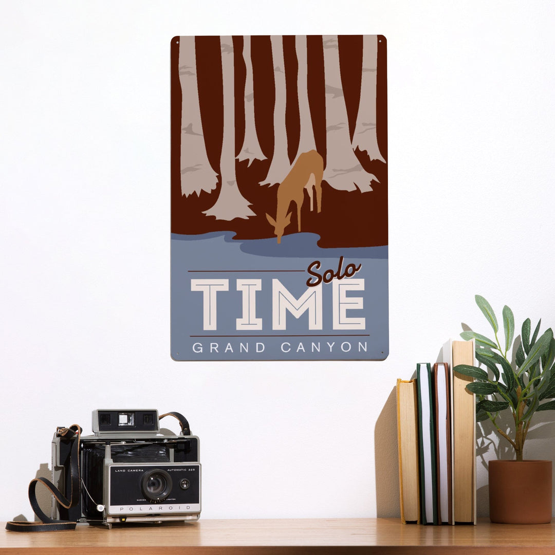 Grand Canyon National Park, Arizona, Solo Time, Deer Drinking, Vector Style, Metal Signs Metal Lantern Press 