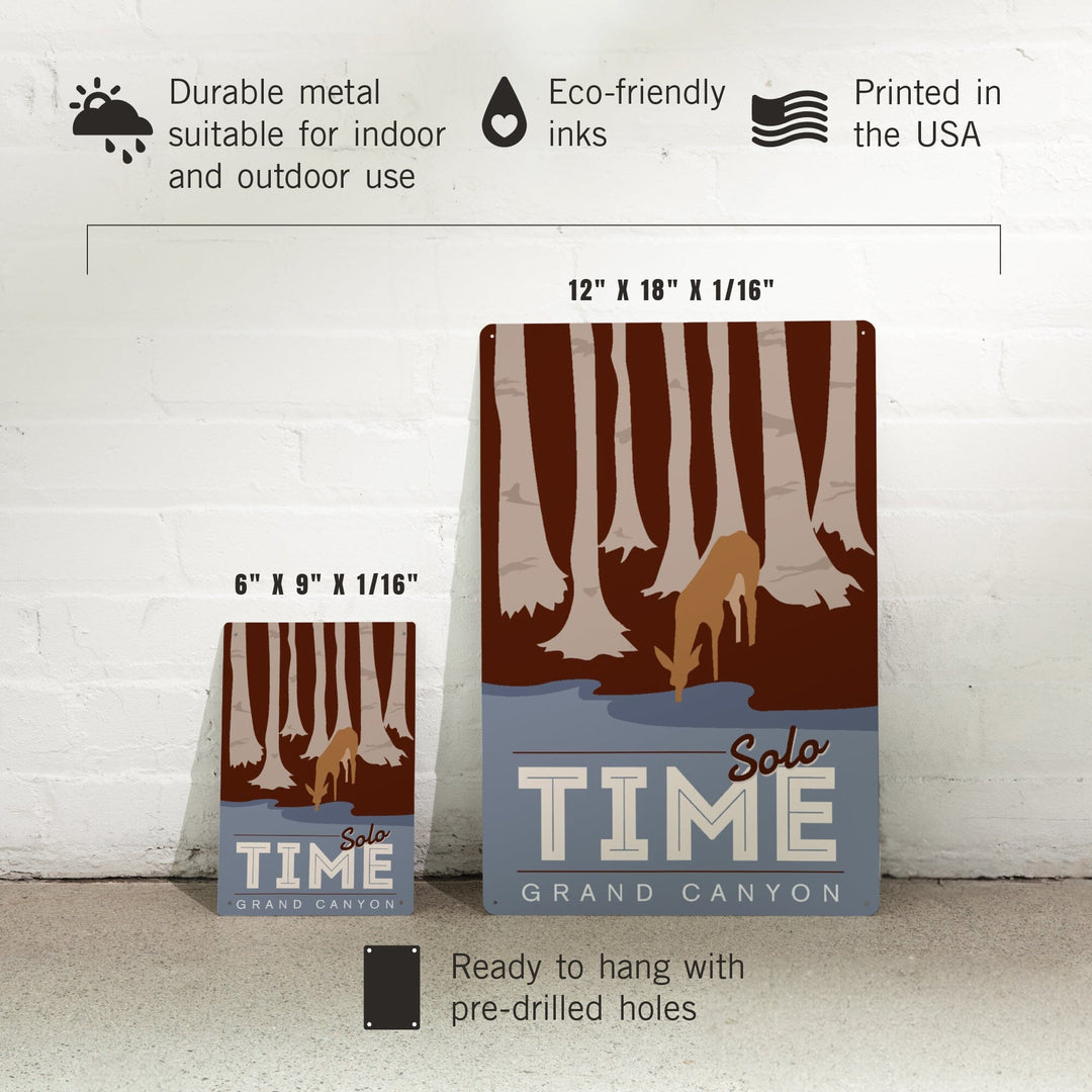 Grand Canyon National Park, Arizona, Solo Time, Deer Drinking, Vector Style, Metal Signs Metal Lantern Press 