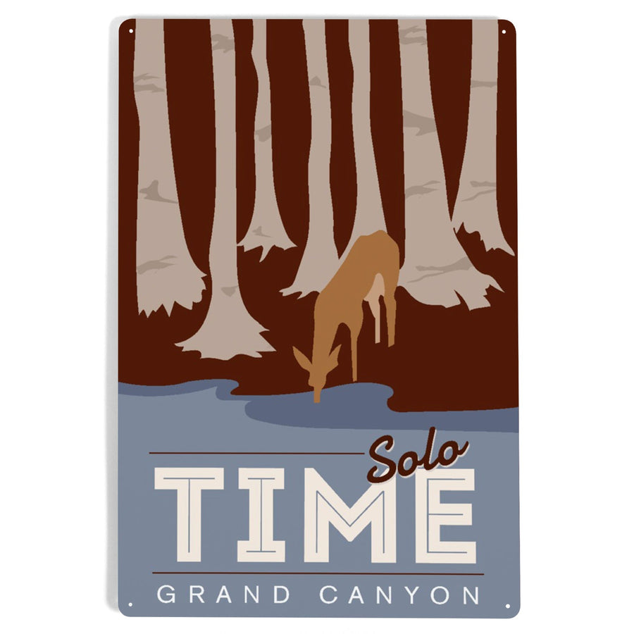 Grand Canyon National Park, Arizona, Solo Time, Deer Drinking, Vector Style, Metal Signs Metal Lantern Press 