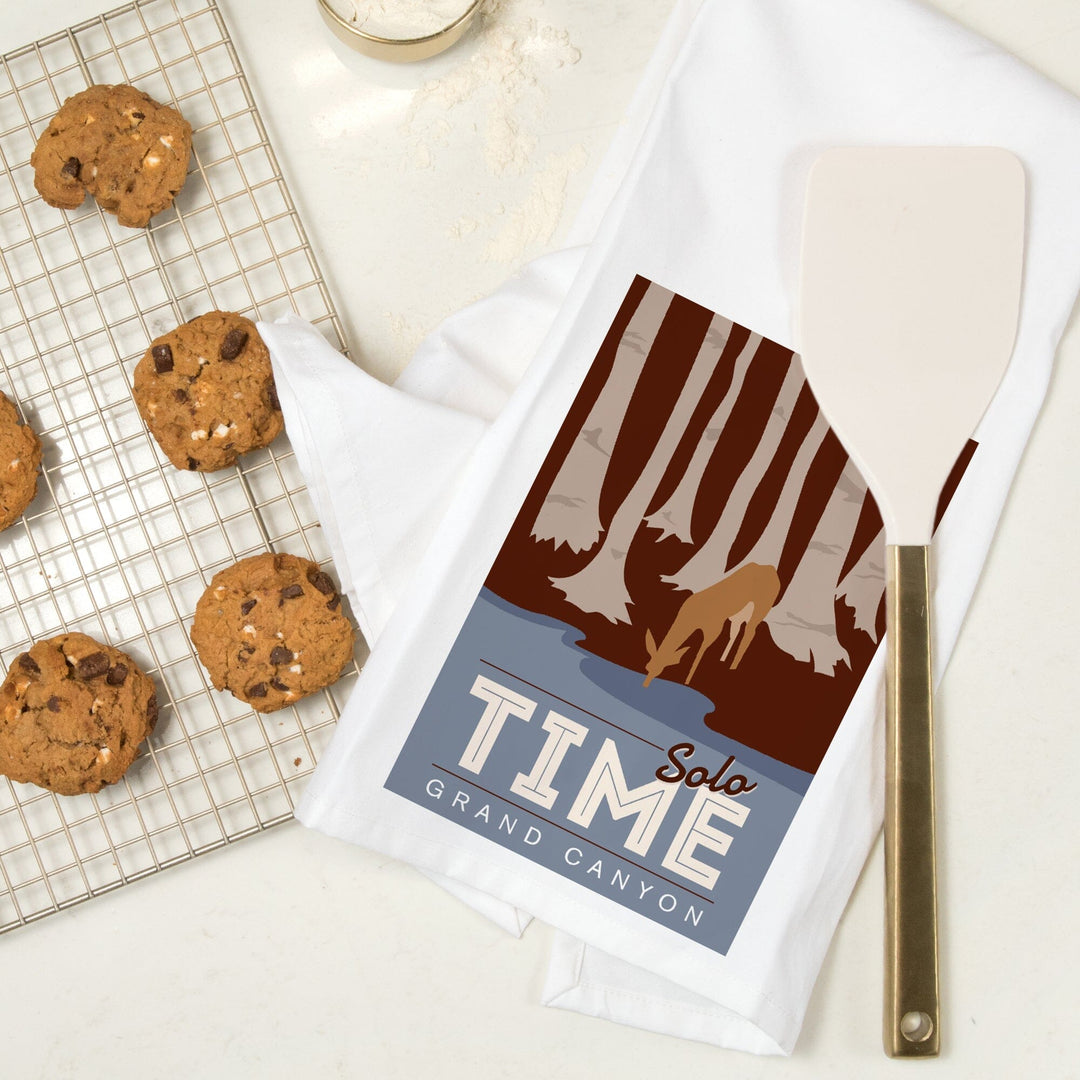 Grand Canyon National Park, Arizona, Solo Time, Deer Drinking, Vector Style, Organic Cotton Kitchen Tea Towels Kitchen Lantern Press 