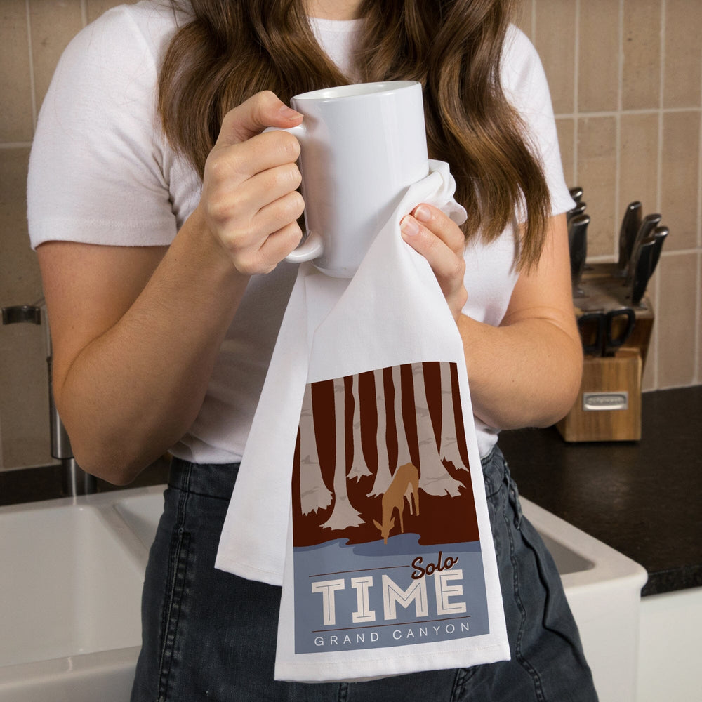 Grand Canyon National Park, Arizona, Solo Time, Deer Drinking, Vector Style, Organic Cotton Kitchen Tea Towels Kitchen Lantern Press 