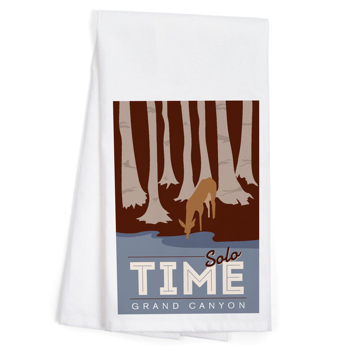 Grand Canyon National Park, Arizona, Solo Time, Deer Drinking, Vector Style, Organic Cotton Kitchen Tea Towels Kitchen Lantern Press 