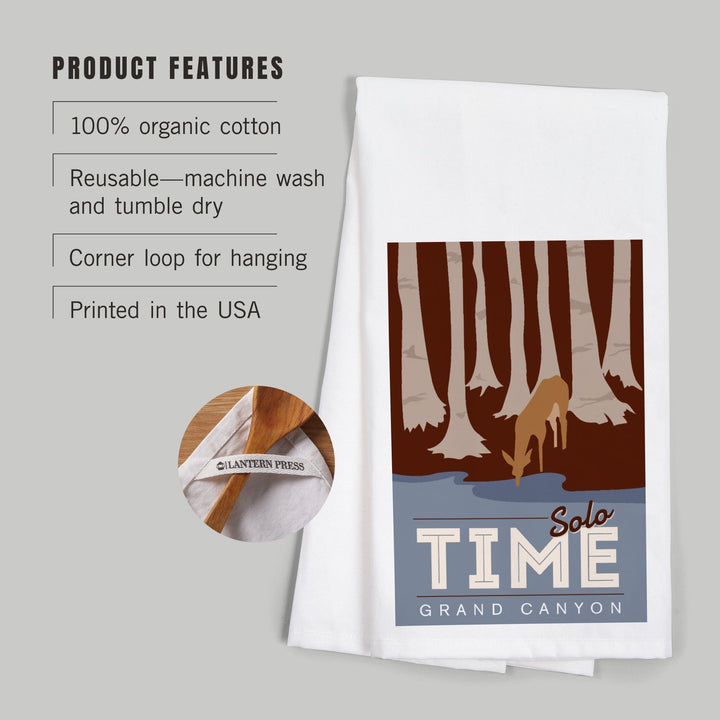 Grand Canyon National Park, Arizona, Solo Time, Deer Drinking, Vector Style, Organic Cotton Kitchen Tea Towels Kitchen Lantern Press 