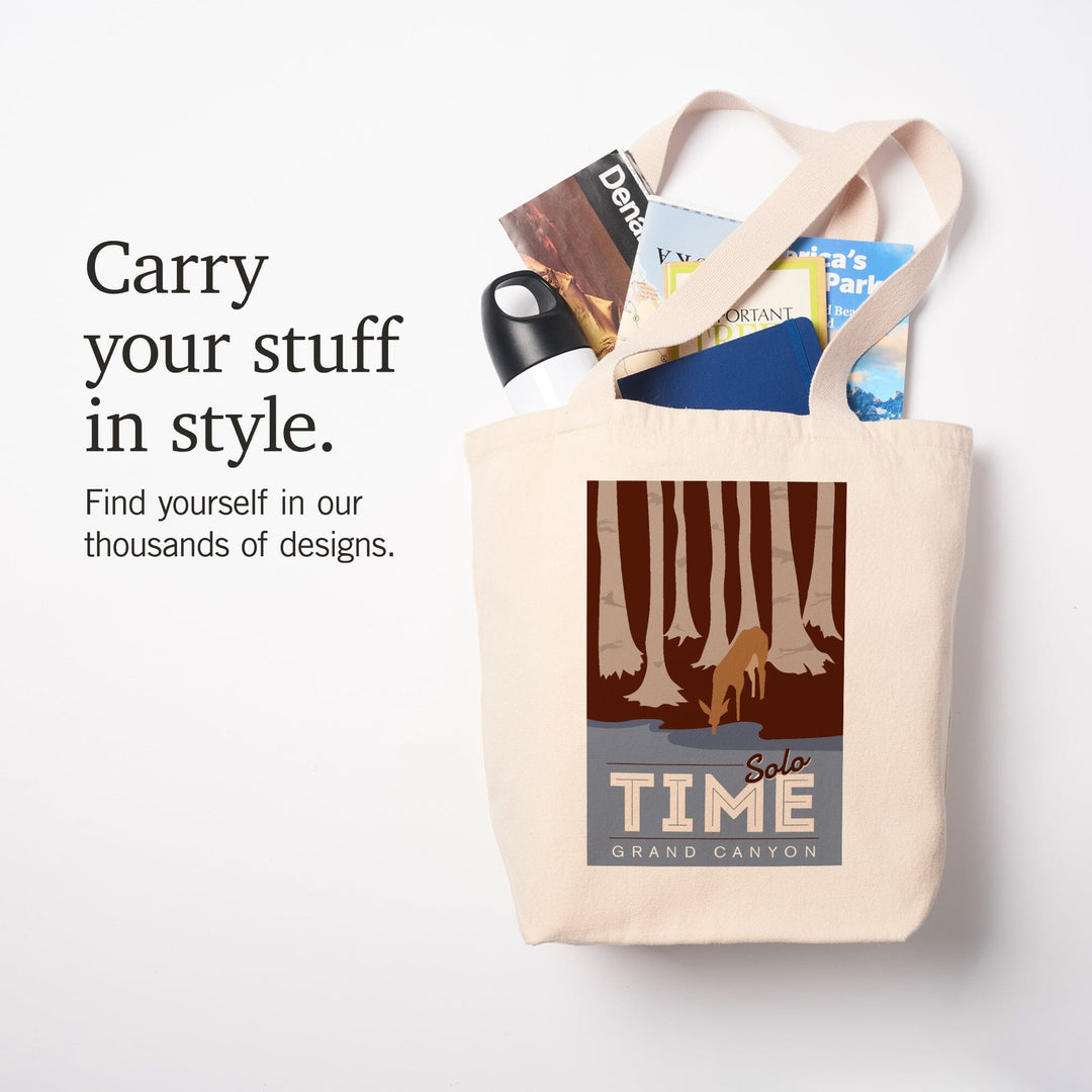 Grand Canyon National Park, Arizona, Solo Time, Deer Drinking, Vector Style, Tote Bag Totes Lantern Press 