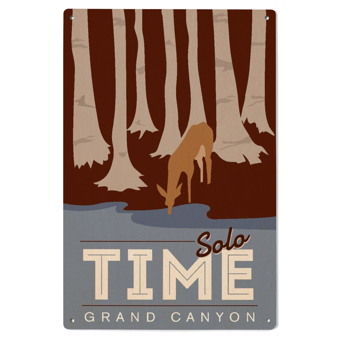 Grand Canyon National Park, Arizona, Solo Time, Deer Drinking, Vector Style, Wood Signs and Postcards Wood Lantern Press 