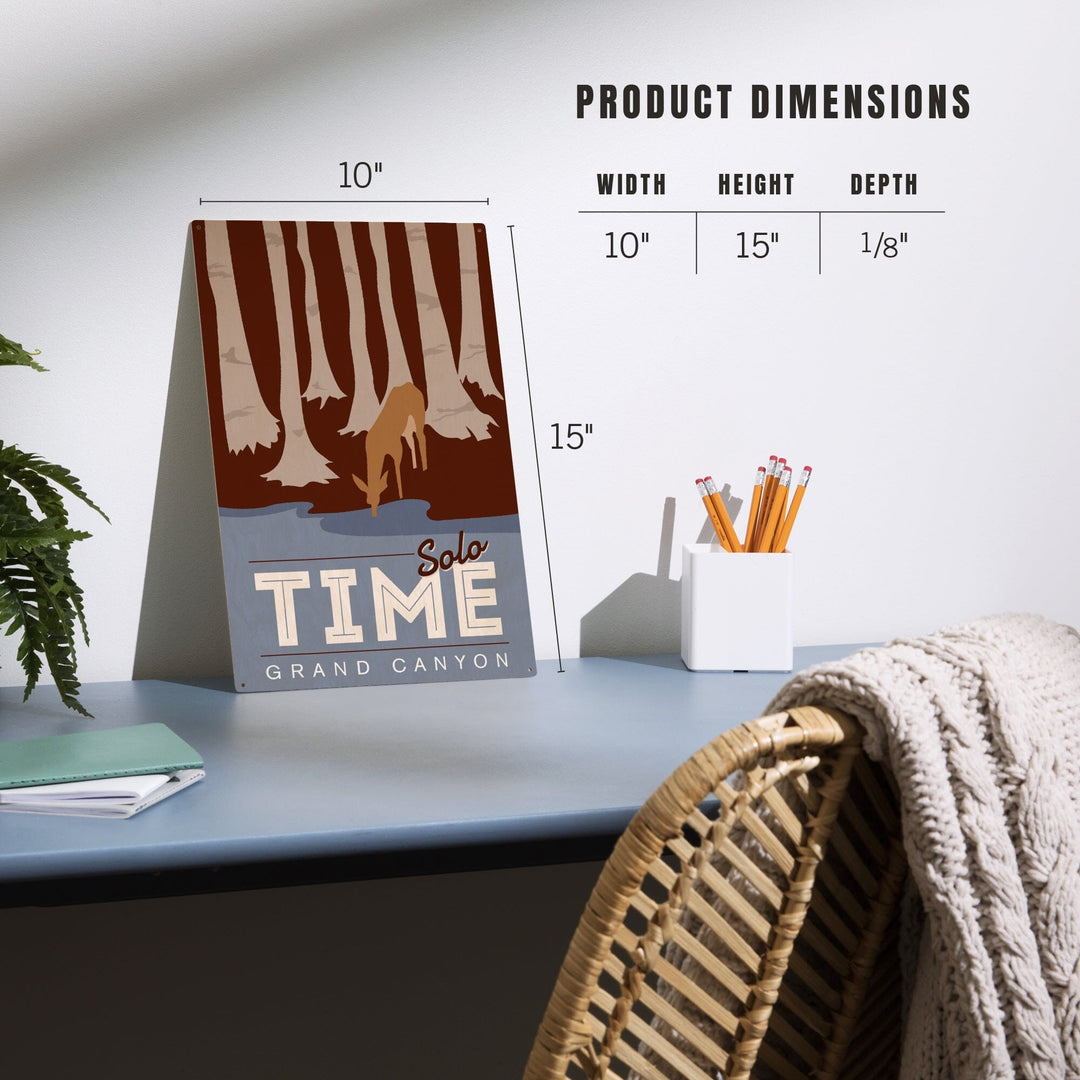 Grand Canyon National Park, Arizona, Solo Time, Deer Drinking, Vector Style, Wood Signs and Postcards Wood Lantern Press 