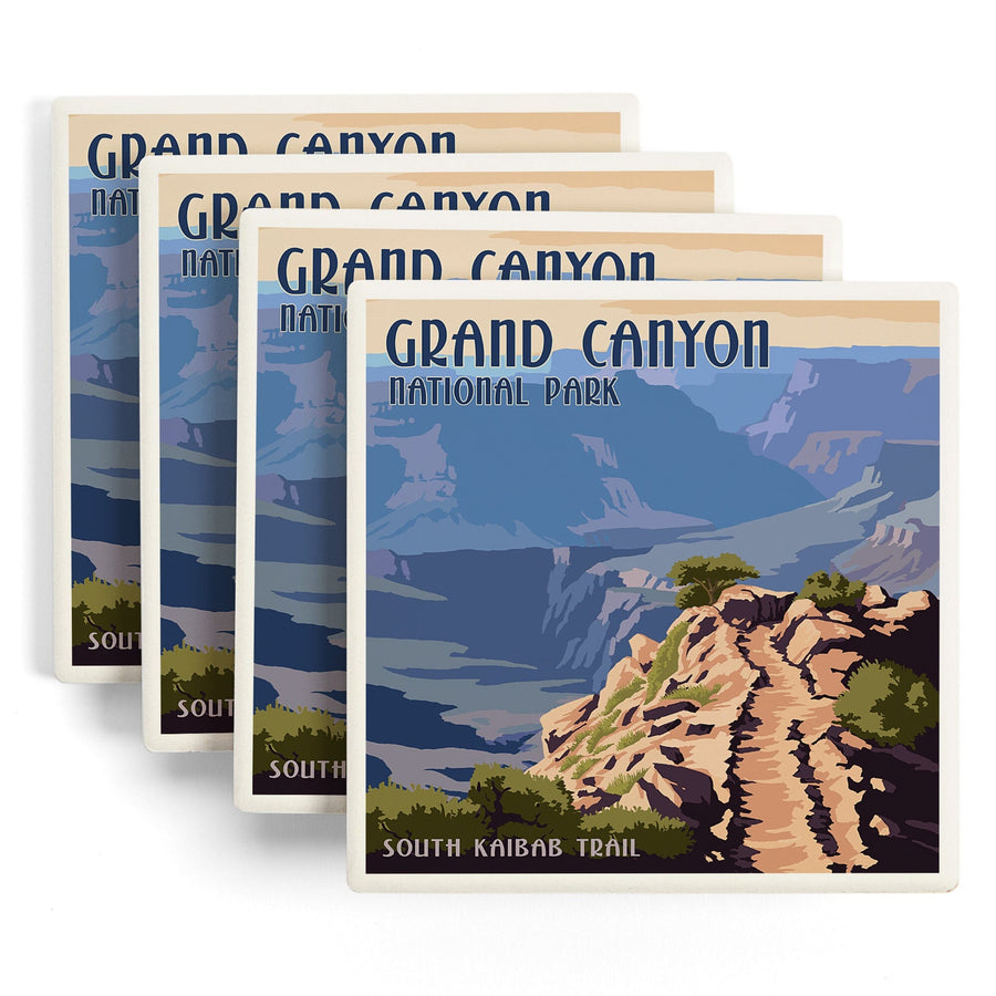 Grand Canyon National Park, Arizona, South Kaibab Trail, Lantern Press Artwork, Coaster Set - Lantern Press