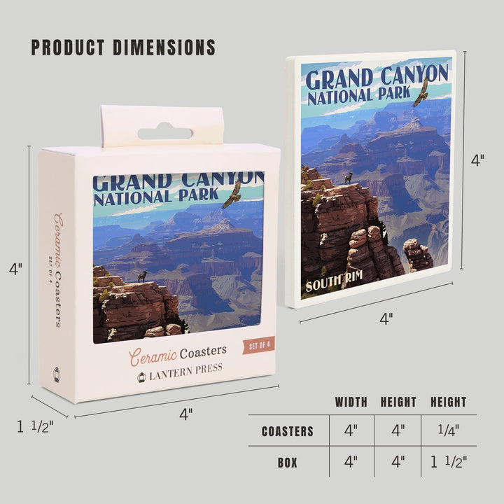 Grand Canyon National Park, Arizona, South Rim, Lantern Press Artwork, Coaster Set - Lantern Press