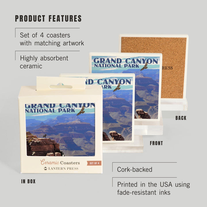 Grand Canyon National Park, Arizona, South Rim, Lantern Press Artwork, Coaster Set - Lantern Press