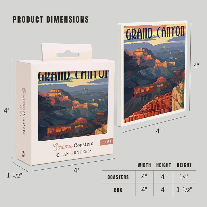 Grand Canyon National Park, Arizona, Sunset View, Lantern Press Artwork, Coaster Set - Lantern Press