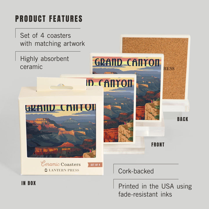 Grand Canyon National Park, Arizona, Sunset View, Lantern Press Artwork, Coaster Set - Lantern Press