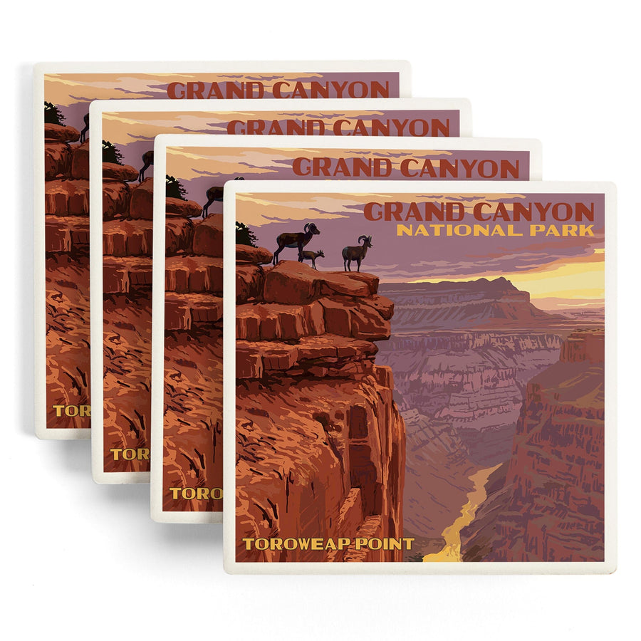 Grand Canyon National Park, Arizona, Toroweap Point, Lantern Press Artwork, Coaster Set - Lantern Press