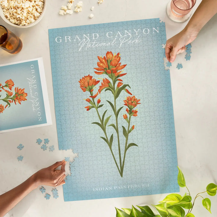 Grand Canyon National Park, Arizona, Vintage Flora, Indian Paintbrush, Jigsaw Puzzle Puzzle Lantern Press 