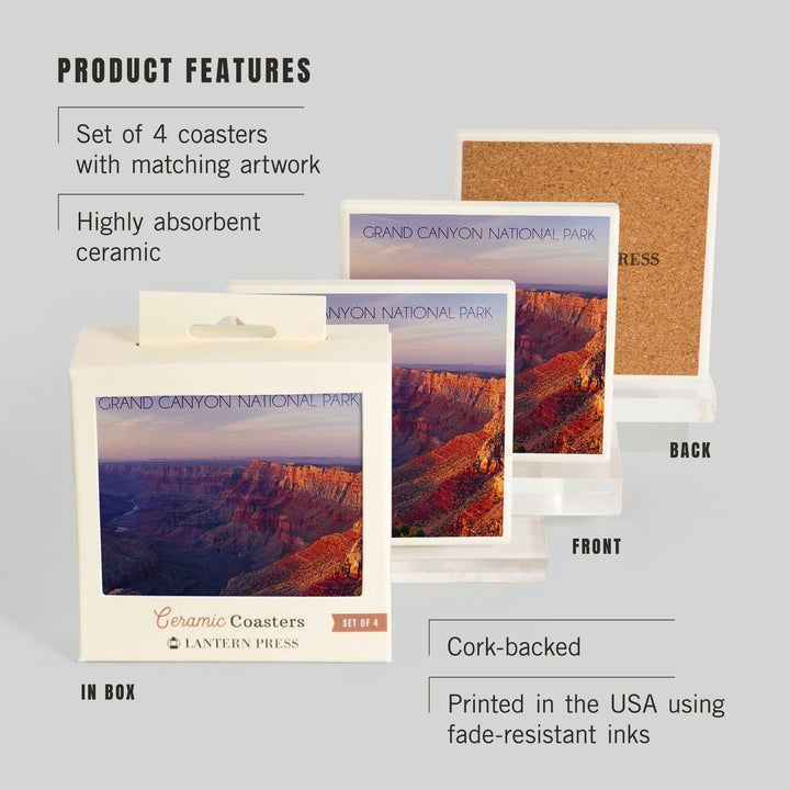 Grand Canyon National Park, Arizona, Watchtower and River at Sunset, Coasters Coasters Lantern Press 