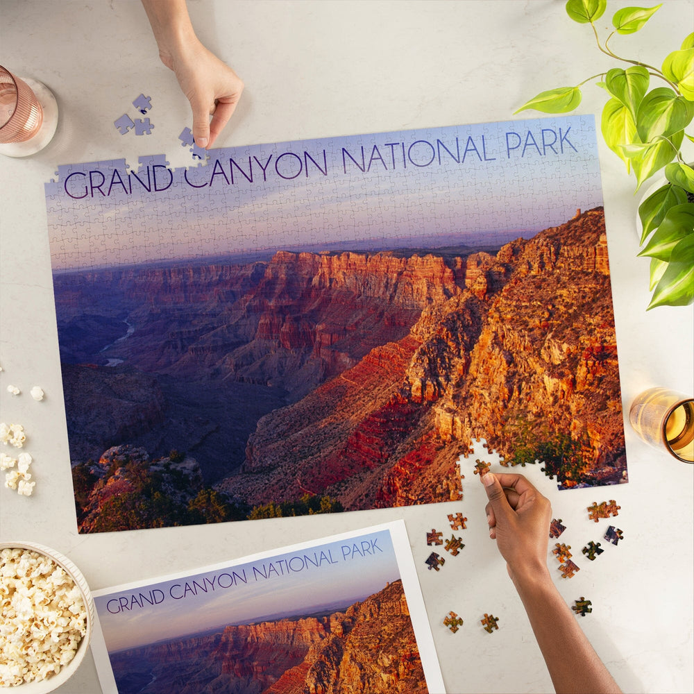 Grand Canyon National Park, Arizona, Watchtower and River at Sunset, Jigsaw Puzzle Puzzle Lantern Press 