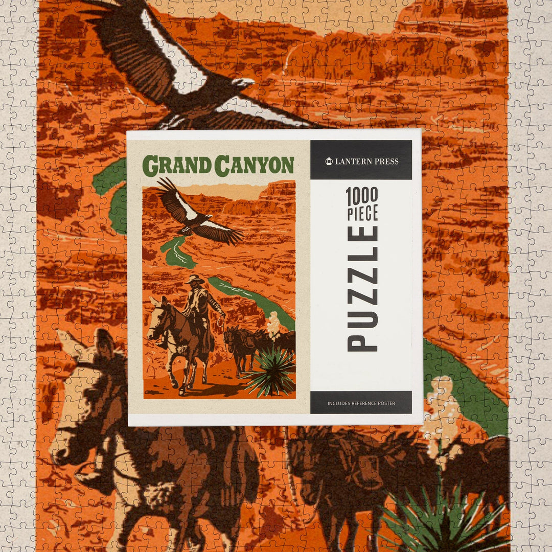 Grand Canyon National Park, Arizona, Woodblock, Jigsaw Puzzle Puzzle Lantern Press 