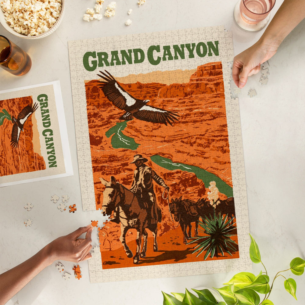 Grand Canyon National Park, Arizona, Woodblock, Jigsaw Puzzle Puzzle Lantern Press 