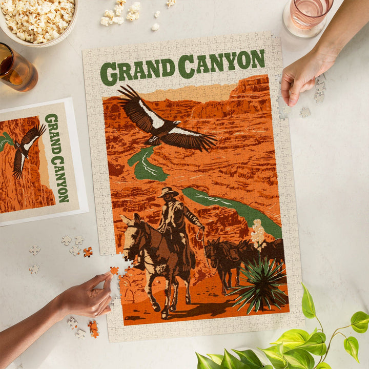 Grand Canyon National Park, Arizona, Woodblock, Jigsaw Puzzle Puzzle Lantern Press 